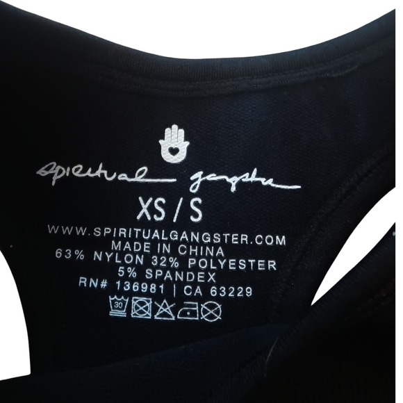 Spiritual Gangster Black Ribbed Racerback Crop Tank Top XS S Yoga Athletic - Picture 2 of 7